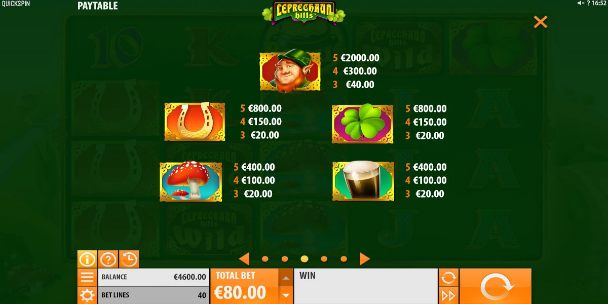 Leprechaun Hills spēļu automāta lielākie vinnestu simboli