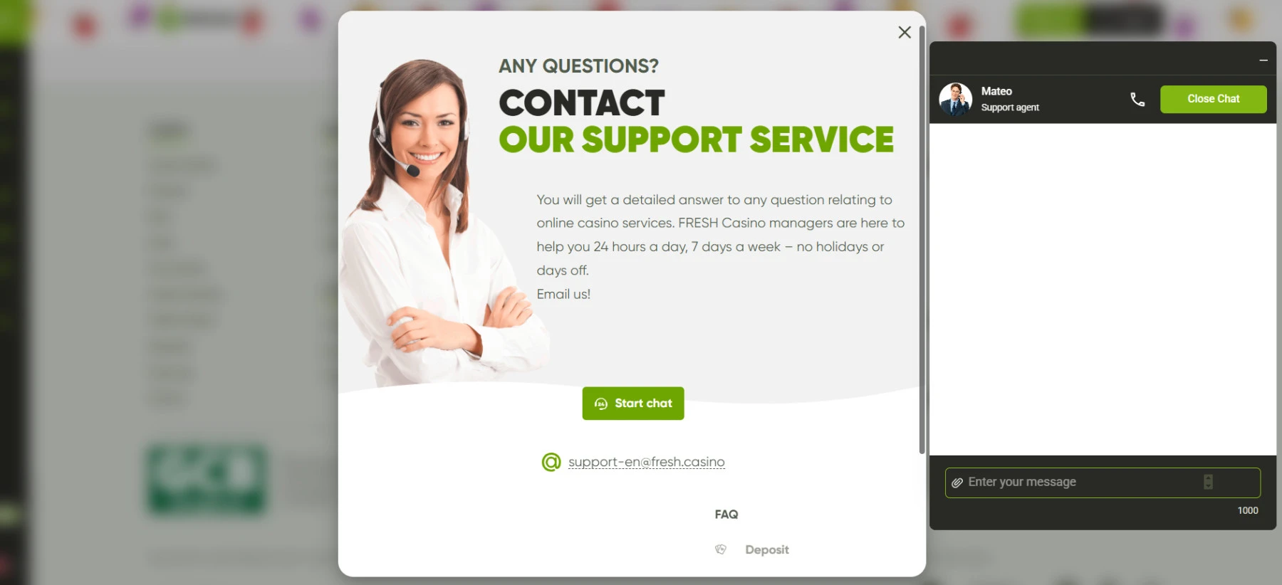 FreshCasino klientu atbalsts Fresh-klientu atbalsts