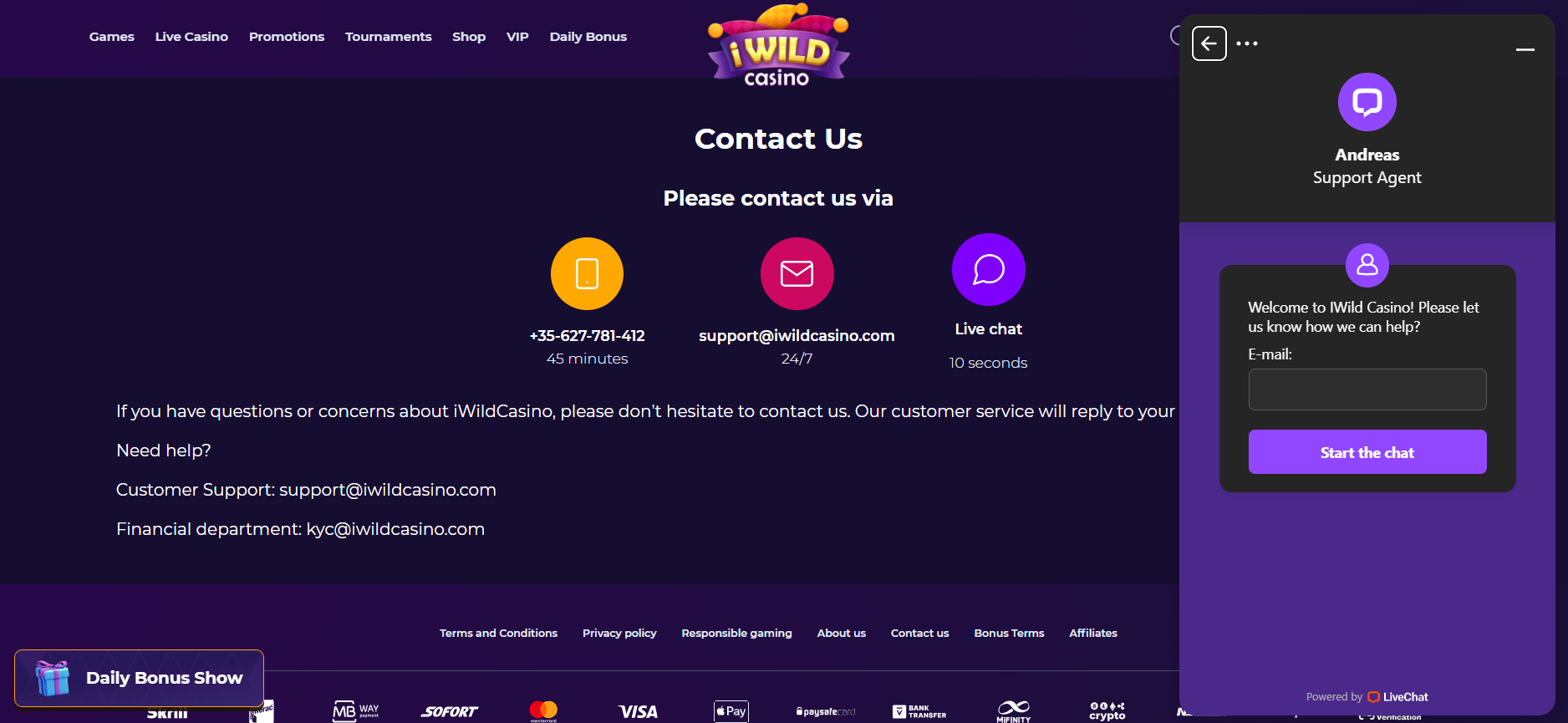 iWildCasino-klientu-apkalpošanas