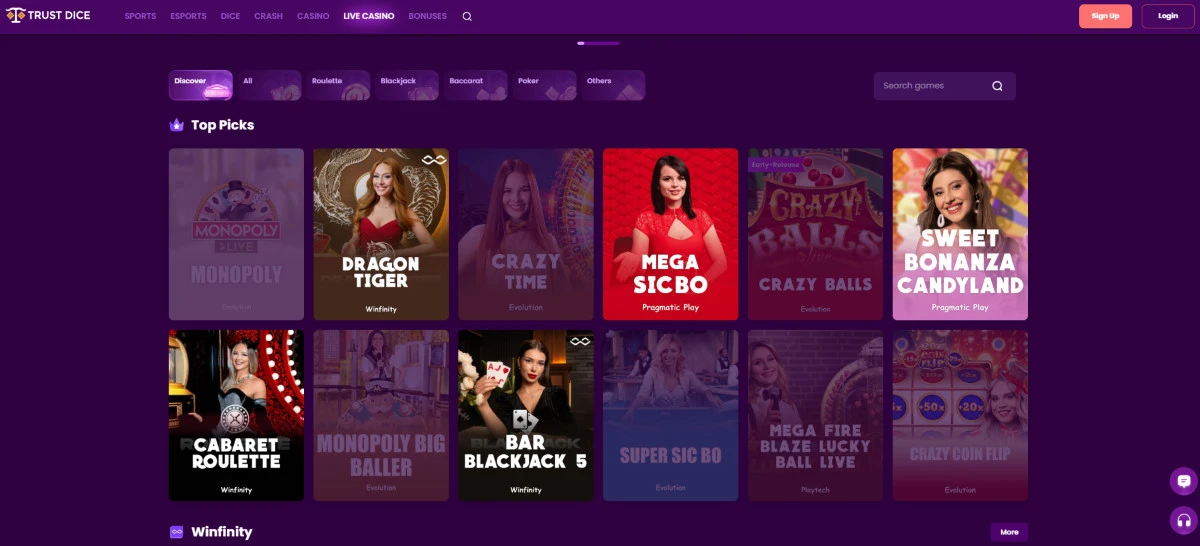 TrustDice-tiešraides-kazino