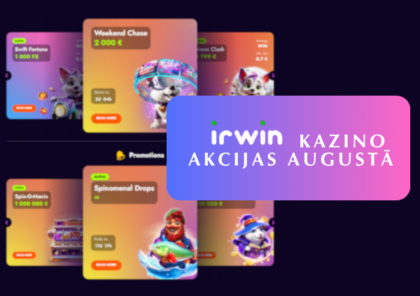 Irwin kazino akcijas šajā augustā