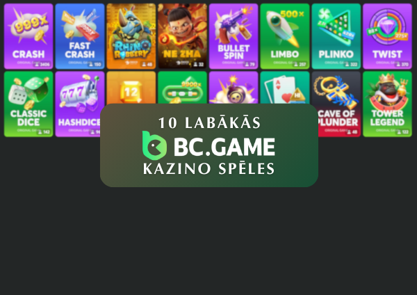 Iesakām izmēģināt 10 labākās BC.Game kazino spēles